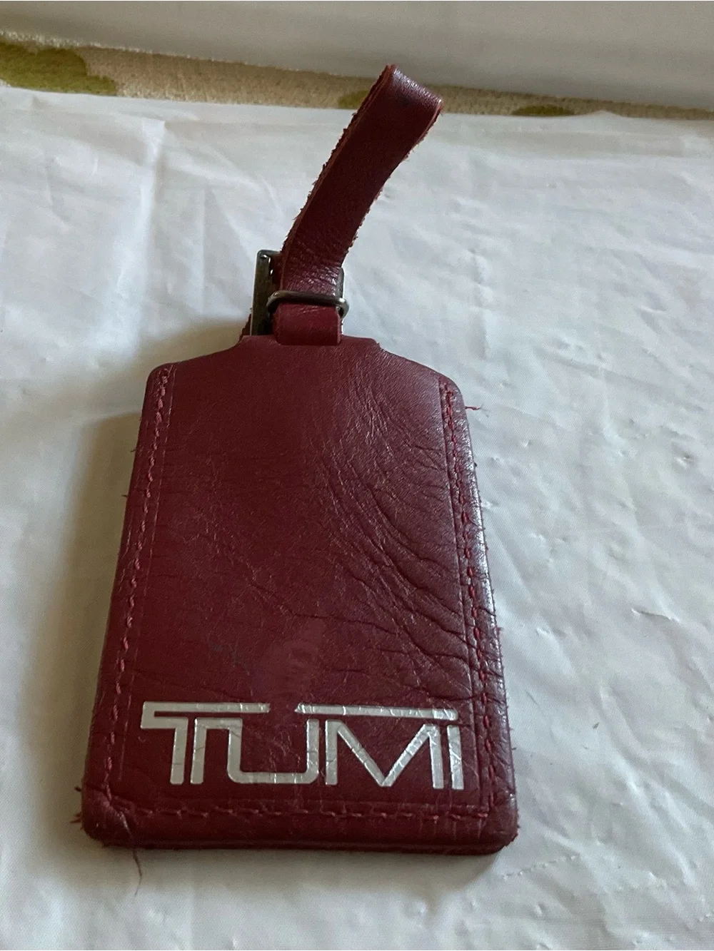 TUMI Red Leather Luggage Tag ID